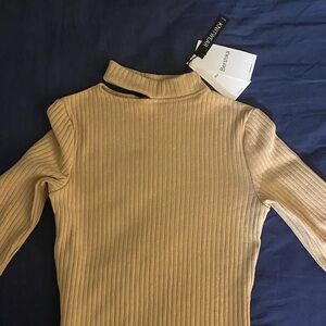 Bershka Beige Ribbed Knit Top